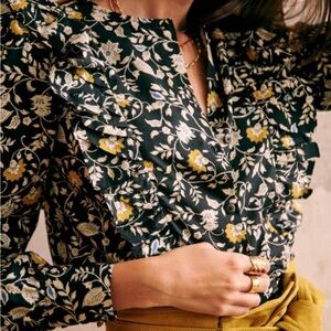 Sezane Roby Floral Ruffle Blouse